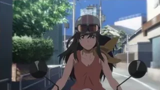 woman riding motorcycle on street — Weathering with You