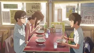 People eating ramen in Japanese restaurant — Your Name