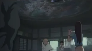 people in futuristic space station facing planet — Weathering with You