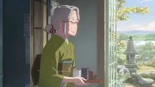 elderly woman with tea by garden window — Your Name