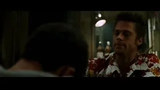 two men talking in dimly lit room — Fight Club