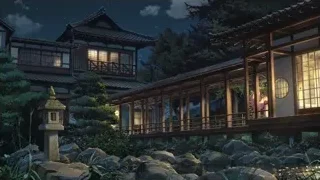 traditional Japanese house lit at night — Your Name