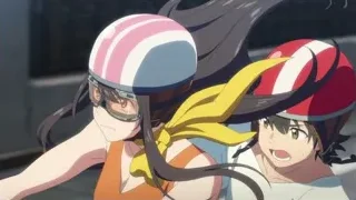 two people wearing colorful helmets — Weathering with You