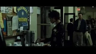 man and woman talking in hallway — Fight Club