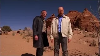 two men walking in desert landscape — Breaking Bad