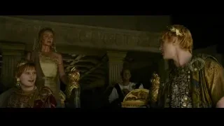 Woman speaking to men in medieval clothing — Gladiator 2