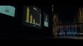 Stage with bar graph on large screens — Steve Jobs