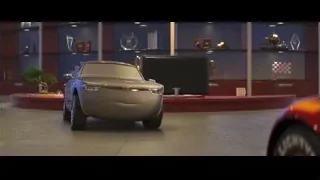 silver futuristic car in showroom with trophies — Cars 3