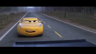 Sad yellow car driving on empty road — Cars 3