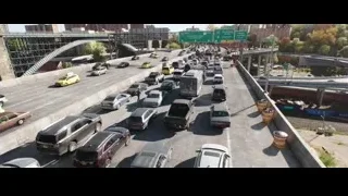 Busy highway with multiple lanes and bridge — Spiderman: No Way Home
