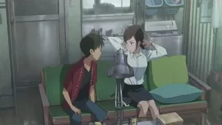 boy and girl on green couch — Weathering with You