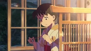 boy in kimono holding red scissors by window — Your Name