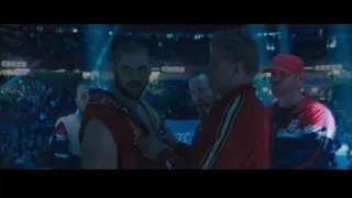 Three men standing in boxing ring — Creed 2