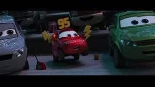 three Cars characters in garage — Cars 3