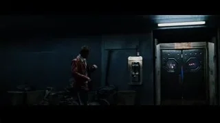 man by dark door with red and blue lights — Fight Club