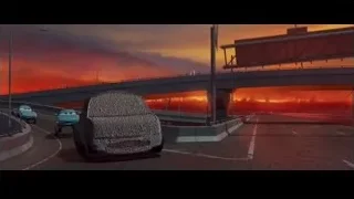 futuristic city with spider structure at sunset — Cars