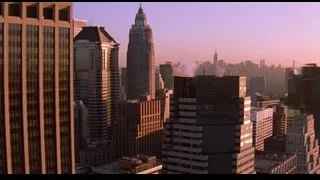panoramic city skyline at sunset — Spider Man
