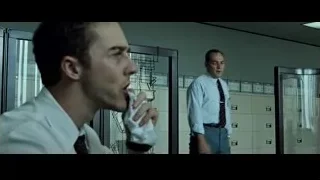 two men in office, one coughing — Fight Club