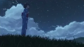 Person in kimono under starry night sky — Your Name