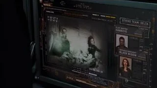 video game interface with characters and explosion — The Avengers