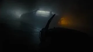 car in fog at night — Blade Runner 2049