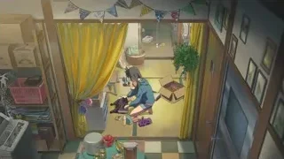 Two people in cluttered room — Weathering with You