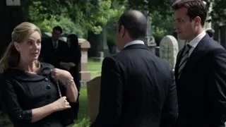 Three people talking in a cemetery — Suits