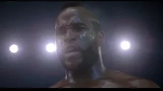 shirtless man's face in boxing ring — Rocky III