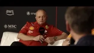 Man in Ferrari racing suit interviewed — F1