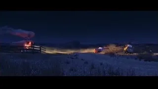 night scene of farm with tractor — Cars