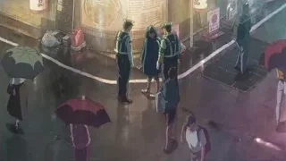 People walking on wet street at night — Weathering with You