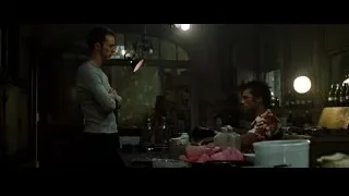 man and woman talking in dimly lit kitchen — Fight Club
