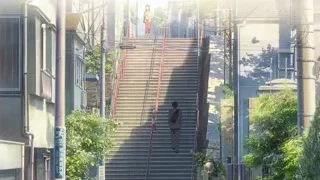 person walking up urban stairs — Your Name