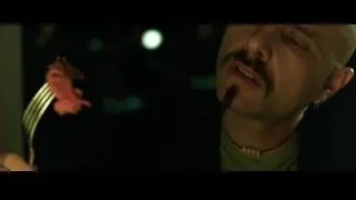 Bald man with mustache eating meat — The Matrix