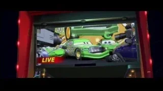Digital screen displaying Cars characters with LIVE banner — Cars