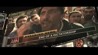 man on billboard with breaking news headline — The Dictator