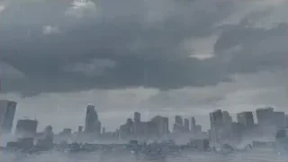 cityscape during storm with dark clouds — Weathering with You