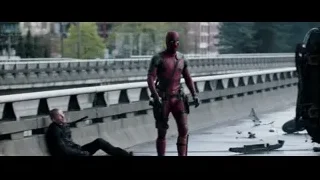 Deadpool on bridge with destroyed truck — Deadpool