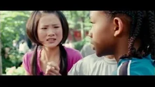 young girls in park, one in distress — The Karate Kid