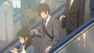 people on escalator in airport — Your Name