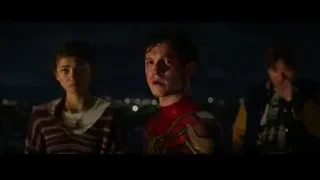 Spider-Man and two people with city skyline — Spiderman: No Way Home