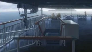 People sitting on cruise ship deck viewing ocean — Weathering with You