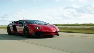 red Lamborghini Aventador driving on highway — Sports Cars