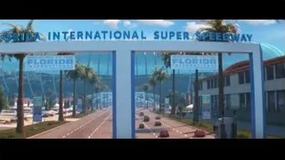 Yellow sports car driving with palm trees — Cars 3
