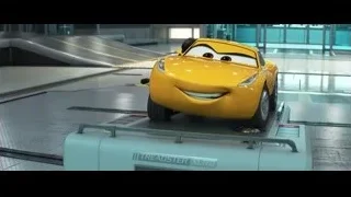 yellow sports car on treadmill — Cars 3