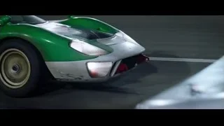 green sports car on race track — Ford v Ferrari