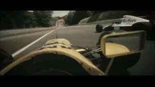 Yellow race car on track in motion — F1