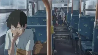 young boy deep in thought in train — Weathering with You
