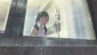 young girl looking out bathroom window — Weathering with You