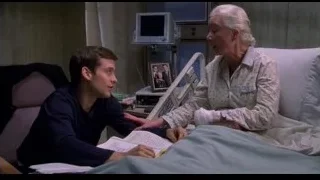 elderly woman and young man in hospital bed — Spider Man